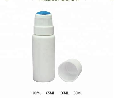 China Personal Care 100ML 65ML 50ML 30ML PE Plastic Cylinder Shape With Sponge Mats For Skin Care Repellents Liquid Container for sale