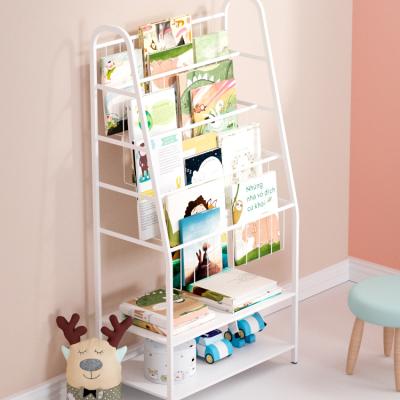 China Single Living Room Floor Standing Book Rack Holder Metal Magazine Shelf Display Storage Rack for sale