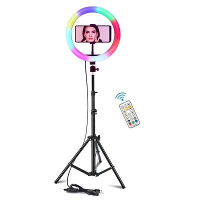 China Hot Selling Colorful ABS Amazon Photography Studio 10 Inch RGB Control LED Ring Light With Tripod Stand Phone Holder for sale