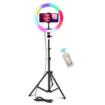 China ABS Foldable Tik Tok Camera Phone 10 Inch Mini Circle Lighting RGB LED Selfie Ring Fill Lamp Photographic Lights with Tripod Stand for sale