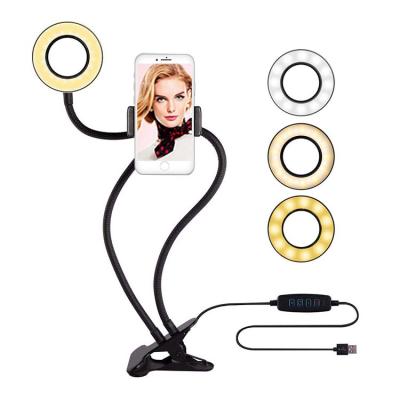 China Mobile Phone Holder with Selfie Light OEM 360 Degree Rotating Desk Stand 3 in 1 LED Selfie Ring Light Phone Holder Microphone Stand for sale