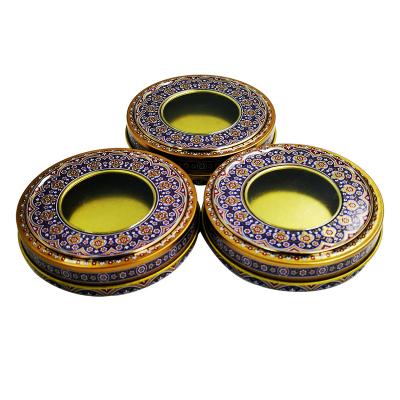 China Saffron 1g/2g/5g Shallow Floral Tin Cans Recycable Matierials Small Round Metal Cans With Clear Windows Lids for sale