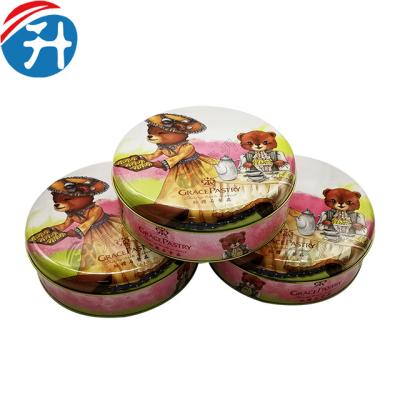 China Cake Butter Cookies Tin Box With Paper Bag Personalized Lovely Round Cookie Can Color Printed Custom Packaging for sale