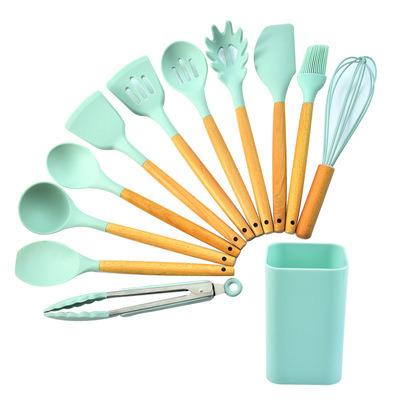 China 12 Pieces Sustainable Wooden Handle Home Kitchen Silicone Kitchenware Pieces for sale