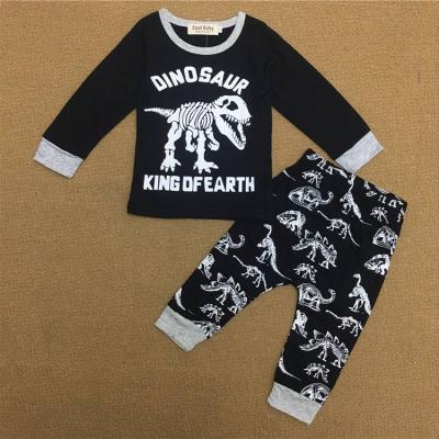 China Kid Girl Casual Boys Sweat Suits Color Dinosaur Prints Night Suits Make Your Own Design Pattern Girl Outfit Sets for sale