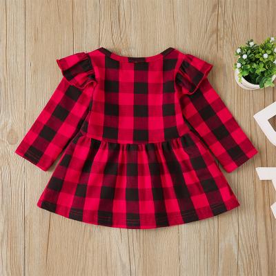 China New Girl Spring and Autumn Children's Clothing Small Baby Long Sleeve Breathable Flying Sleeve Plaid Splicing One-Word Skirt Children's Skirt for sale