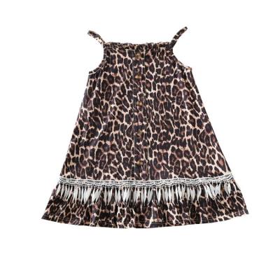 China 2021 breathable European and American new girls' summer leopard sleeveless halters dress fashion central institute of statistics for sale