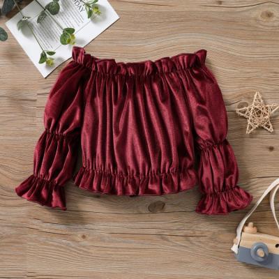 China Sense Gold Female Minority Design Shirt One-Shoulder One-Shoulder Girl's One-Shoulder Velor Velvet Light Boiled Bubble Sleeve Long Sleeve for sale