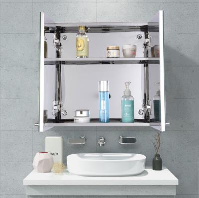 China Bath Sus304 Bathroom Furniture Steel Foldable Mirrors Top Cabinet Stainless Vanity Cabinet Mirrored Dresser Led Mirror for sale