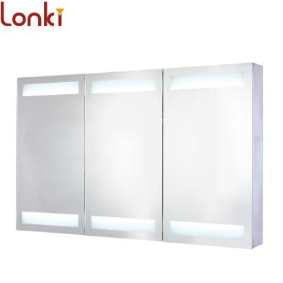 China Modern Stylish Light Bathroom Vanity Cabinet 3 Door Illuminated LED Mirror Cabinet With CE/SAA Certification for sale