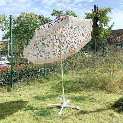 China Modern Beach Umbrellas Tassel Beach Parasol Printing Rainproof Windproof Leisure Patio Decoration Umbrella for sale