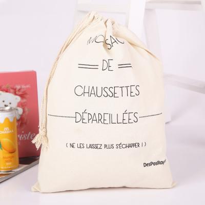 China Waterproof Letters Printed Small Drawstring Cotton Canvas Suction String Bag Wholesale for sale