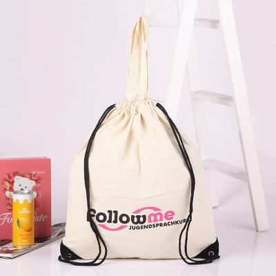 China Waterproof Cotton Tote Rope Canvas Thin Bag With Plain Silk Screen Printing for sale