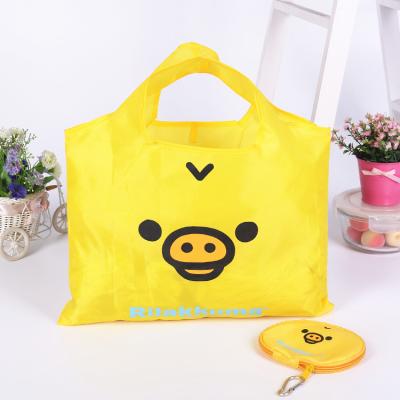 China Cartoon Waterproof Cute Piggy Graphic Nylon Polyester Cartoon Foldable Shopping Bag for sale