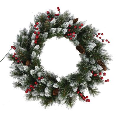 China Pvc Bows Customizable Artificial Pine Needle Christmas Metal Frame 24