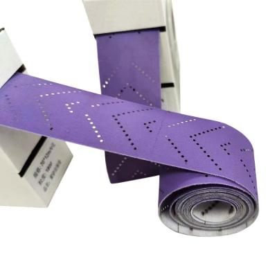 Chine 70 mm x 12 m feuille de papier de ponçage en céramique violette à trous multiples en rouleau avec matière abrasive à vendre