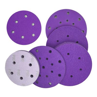 China 125mm Round Disc Ceramic Film Sandpaper Purple Automotive Sanding for OEM Multi Holes for sale