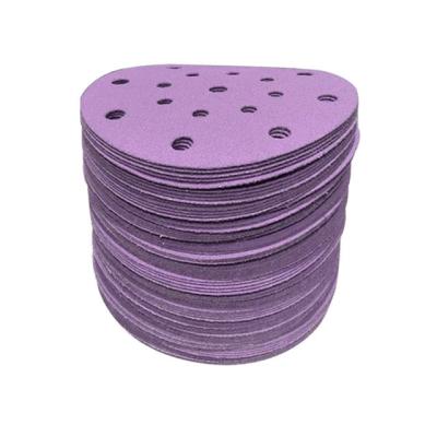 China 125MM Multiple Holes Round Disc Purple Ceramic Film Sanding Disc for Polishing Workpiece for sale