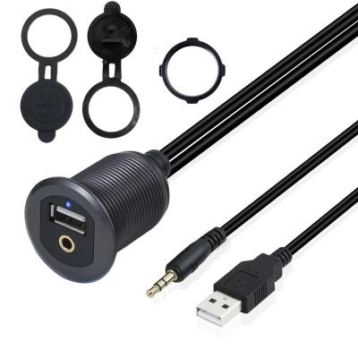 China Video Game Player LED Light Metal USB and AUX Extension Mount Flush Cable. 3.5mm, AUX cable. USB2.0+DC3.5mm 1/8 Panel Head For Car Bike Boat Motercycle1m for sale