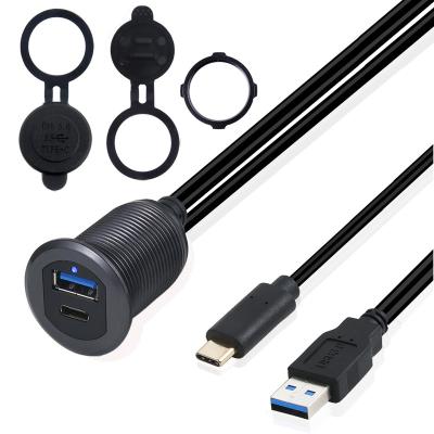 China MP3/MP4 Player LED Stream Mount USB Dock Adapter Dashboard Car Dual Panel Dual USB 3.0 Left Male To Female Type Panel Mount Charger USB Cables Dec for sale