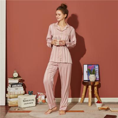 China Wholesale Custom QUICK DRY Custom Long Sleeve Logo Labels Hangtag Stripe Satin Pajamas Women Sleepwear Women Sleepwear Set Casual Homewear for sale