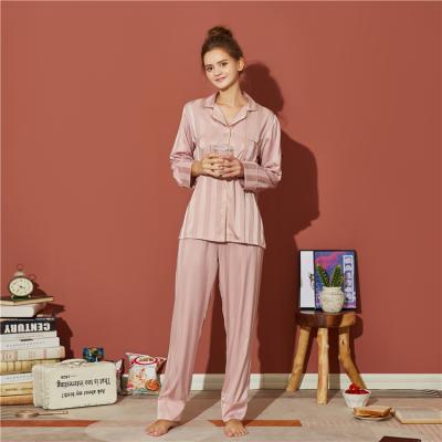 China Custom high quality luxury QUICK DRY striped pajamas pajamas two pieces women satin nightgowns set sleepwear for sale