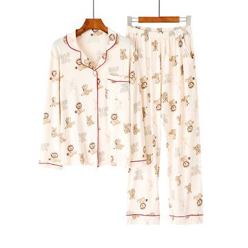 China QUICK DRY Women Sleepwear Custom Comfy Button Down Modal Cotton Two Pieces Long Sleeve Set Animal Print Pajamas Pajamas Women for sale