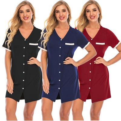 China Custom Wholesale QUICK DRY V-Neckline Breathable One-Piece Sleep Logo Pattern Women Pajamas Soft Modal Sleepwear for sale