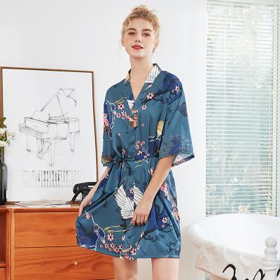 China Wholesale Custom Floral Print QUICK DRY Pajamas Ladies Satin Sleepwear Pajamas Set Women Long Robe for sale