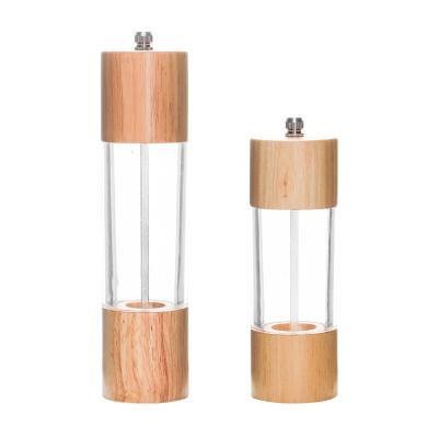 China Rubber Wood Stocked + Bottle Acrylic Transparent Grinding Manual Grinding Black Pepper Pepper Mill for sale