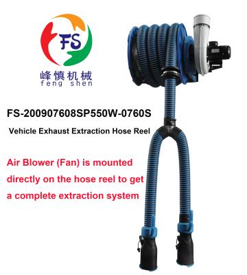 China Car Exhaust Extracting System Car Exhaust Extractor Pipe Manual Coil Spring Retract Two Nozzles for sale