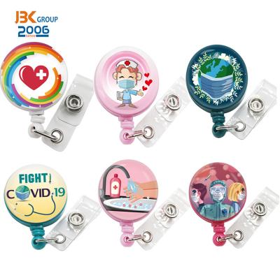 China ID Card Badge Holding Plastic Badge Reel Badge Reels 2021 Decorative Retractable Pull Reel Holder With Fix Functions for sale