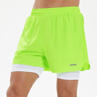 China New High Quality Men's Reflective Double Layer Gym Workout Reversible Striping Running Shorts for sale