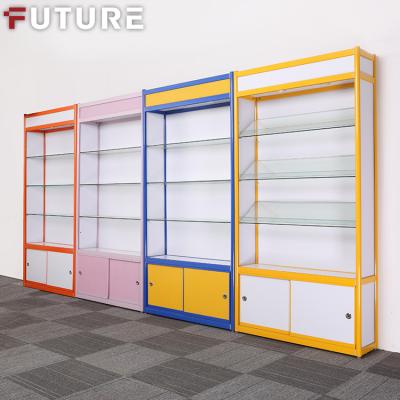 China Optical Multicolor Custom Wood Display Shelves Glass Wall Cabinet Shop Display Cabinet Display Rack Glass Display With Doors And Locks for sale