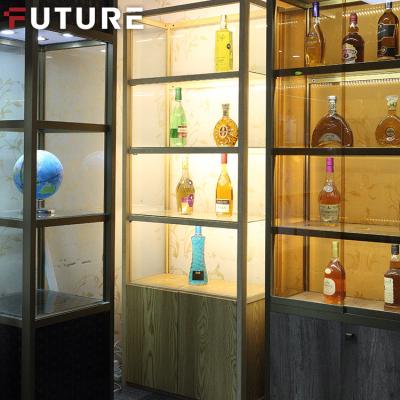 China Shop Standard Optical and Customized Aluminum Frame Glass Storage Display Wine Cabinet Glass Display Stand with Lock LED Light for sale