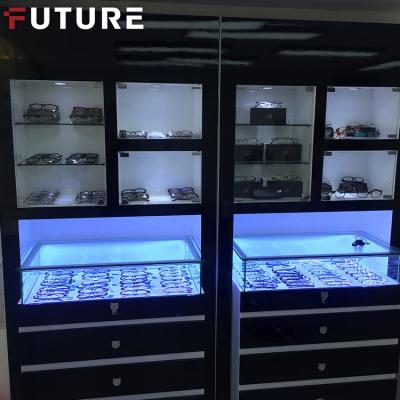 China High End Optical Shop Retail Shop Display Eye Glass Cabinet Showcase With Light And Lock for sale