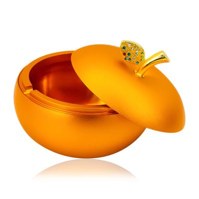 China Hot Sale CLASSIC Golden Metal Apple Smell Proof Ashtray Round Shape Round Logo High Quality Metal Ashtray Custom Made for sale