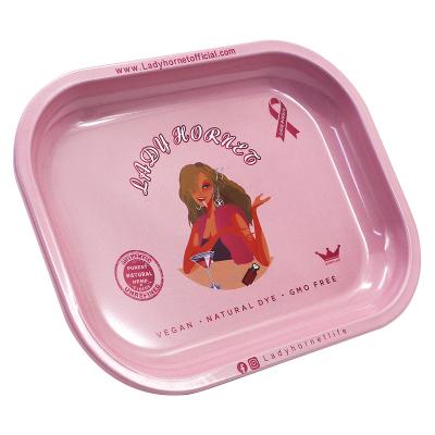 China Hot Sale Cigarette Ladyhornet Rolling Customized Metal Tray For Smoking Cigarette Tin Tobacco Rolling Tray 18*14cm for sale