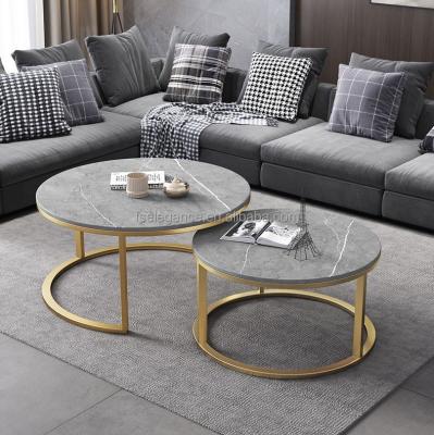 China Living Room Home Furniture Luxury Gold Side Center Marble Coffee Top Round Tea Table (Height) Stainless Steel Adjustable Modern Leg for sale