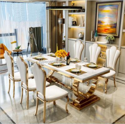 China Hot Sale Customizable Luxury Modern Dining Room Home Furniture (Size) Adjustable New 6 Dining Chairs Marble Dining Table Set for sale