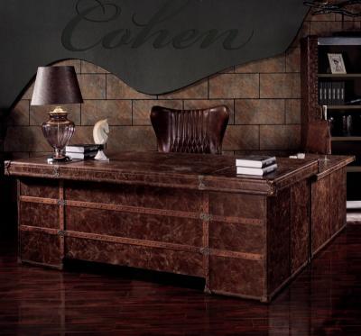 China Traditional Executive Office Furniture Vintage L-shape Leather Desk Table Side Table for sale