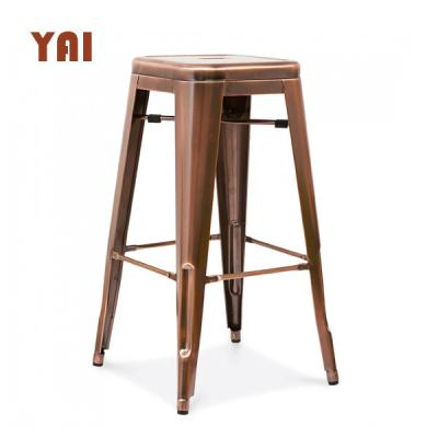 China Traditional Cheap French Vintage Steel Step Bistros Chrome Rose Gold Iron Height Square Bar Stool Counter Industrial for sale