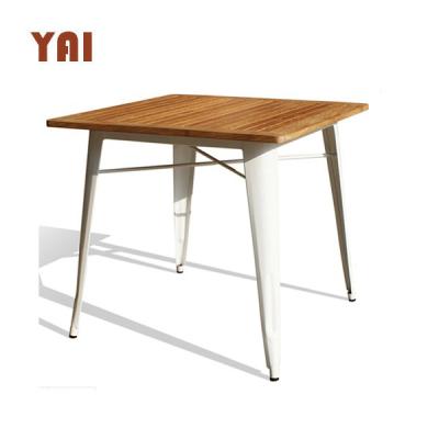 China Vintage Industrial Heavy Duty Commercial Metal Solid Wood Restaurant Dining Table Sets for sale