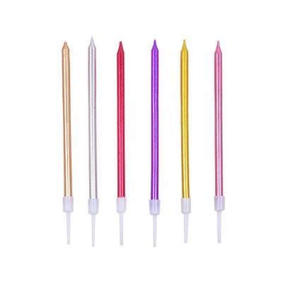 China 6PCS Metallic Birthday Party Candle Thin High Rise Wax Candle Wedding Happy Birthday Party Home Multi-pink Color for sale