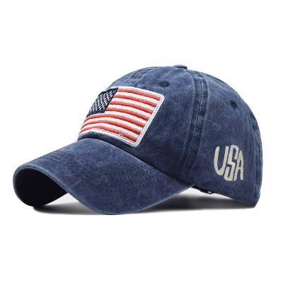 China JOINT Custom Slogan 3D Embroidery Sports Adjustable Men's 6 Panel Hat Summer America Flag Baseball Cap for sale