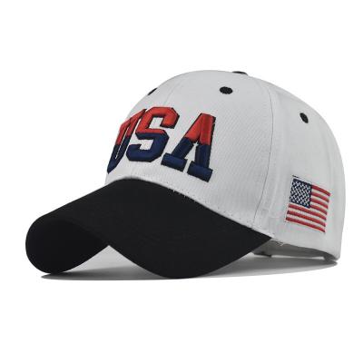 China Custom Slogan USA COMMON Logo Sports 6 Panel Hat Summer Hats Mens Baseball Cap 3D Embroidery Adjustable Hat for sale