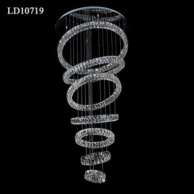 China Hotel Lobby Made In China K9 Crystal 7 Ring Modern Chandelier Pendant Light for sale