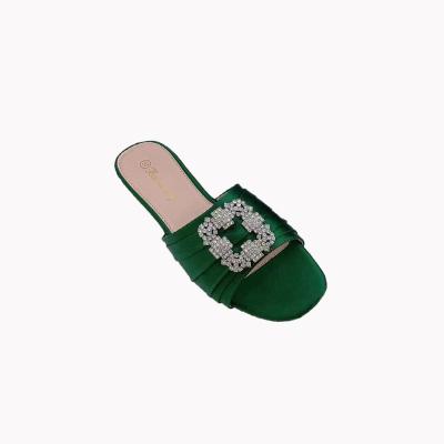 China Women's Fashion Casual EVERGREEN Slippers Fashion Outer Shiny All-match Square Buttons Flat Bottom Lazy Sandals for sale