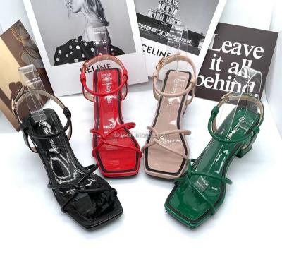 China Fashion trend summer new women shoes heel patent leather square head women's sandals high heel shoes for sale