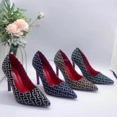 China New Summer Women's Shoes Women's Plaid Stitching High Heel Sandals Anti-slippery Headed Shallow Mouth Shoes Women for sale